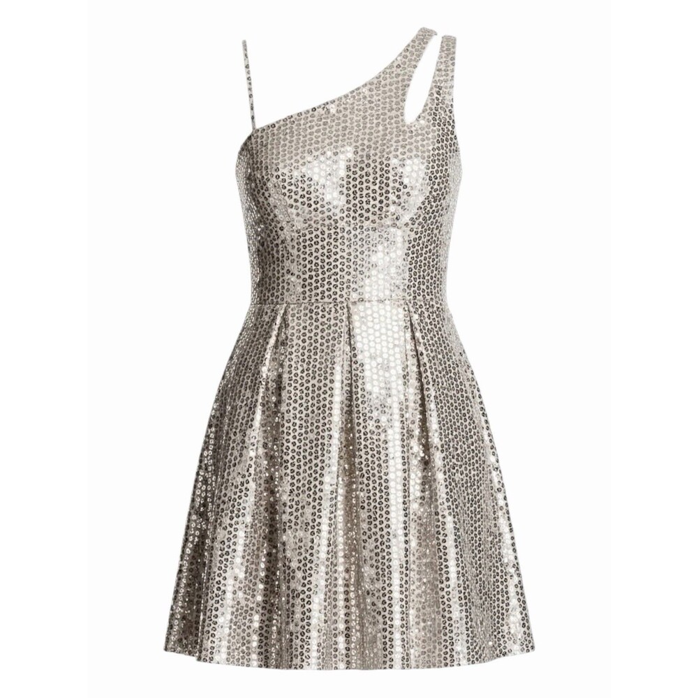 Teeze Me 5 Silver Sequin Dress Cocktail Party Short One Shoulder Fit Flare